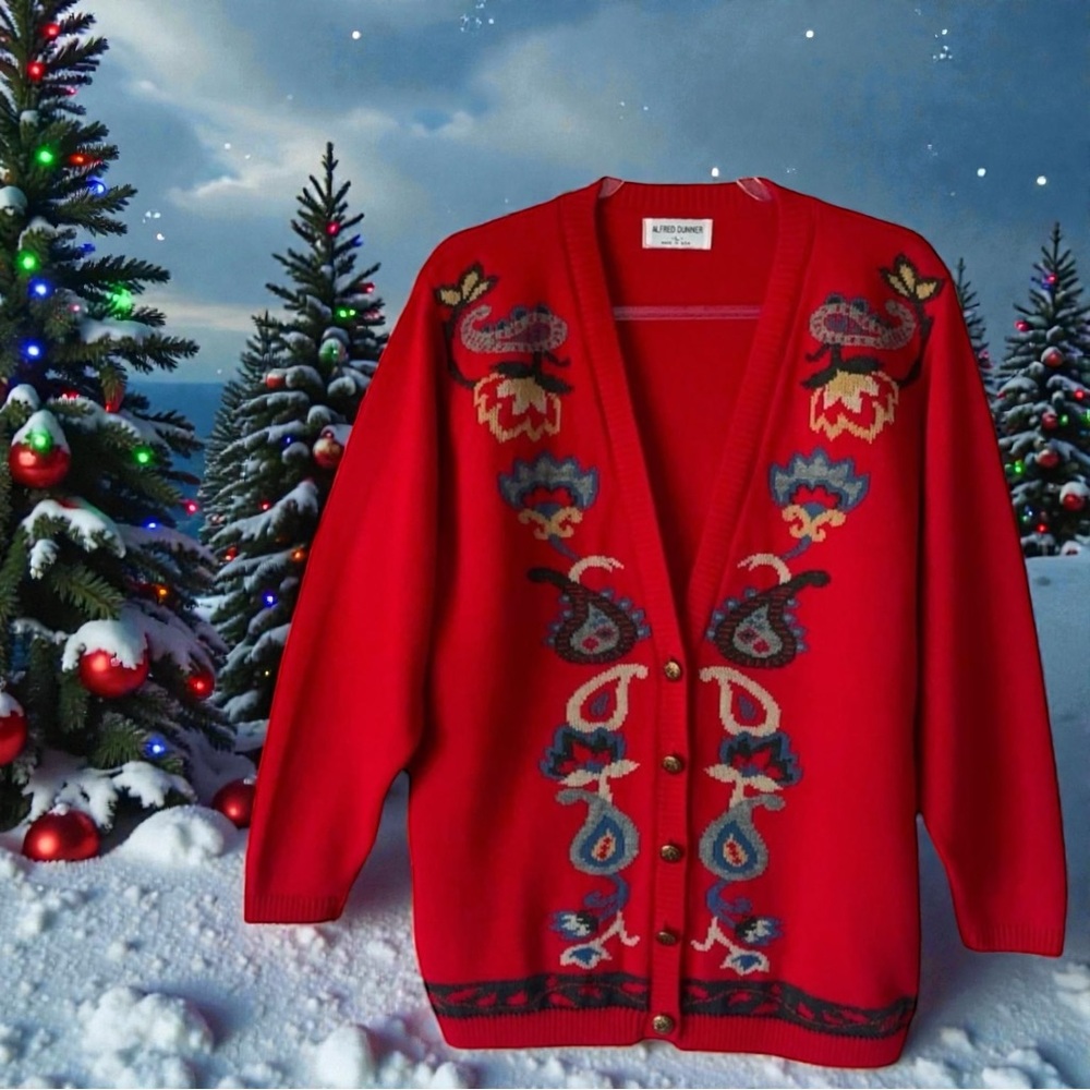 Y2K Alfred Dunner Paisley Cardigan Oversize Long Christmas Sweater Vintage